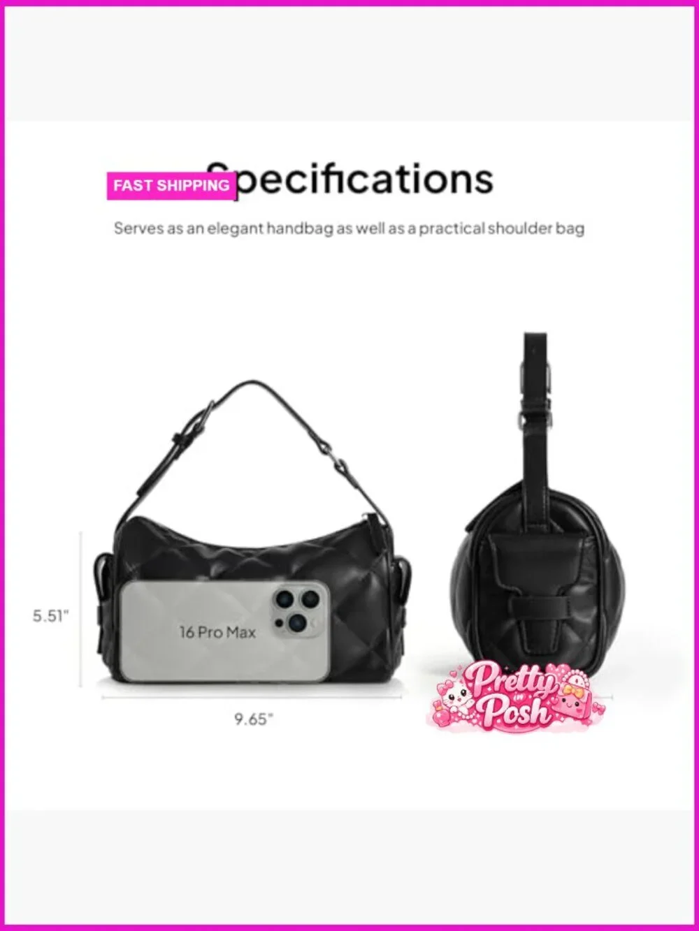 Vegan Leather Quilted Hobo Crossbody Bag With Adjustable Strap